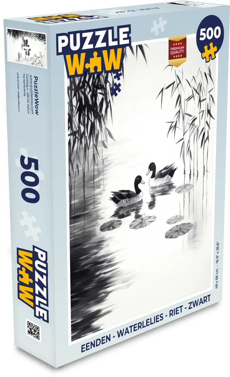 PuzzleWow Legpuzzel Eenden Waterlelies 500 Stuks - Zwart