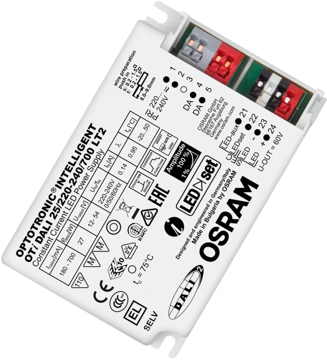 Osram OTI DALI 25/220-240/700 LT2 DIMVS20 LED Driver - 27W - afbeelding 3 van 3