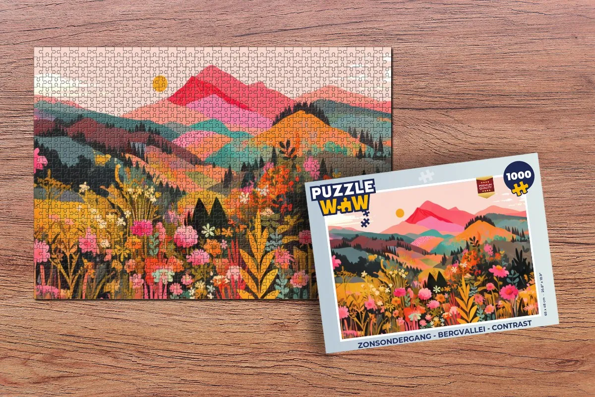 PuzzleWow Zonsondergang Bergvallei Legpuzzel 1000 Stuks - Bergen/Bloemen/Zonsondergang