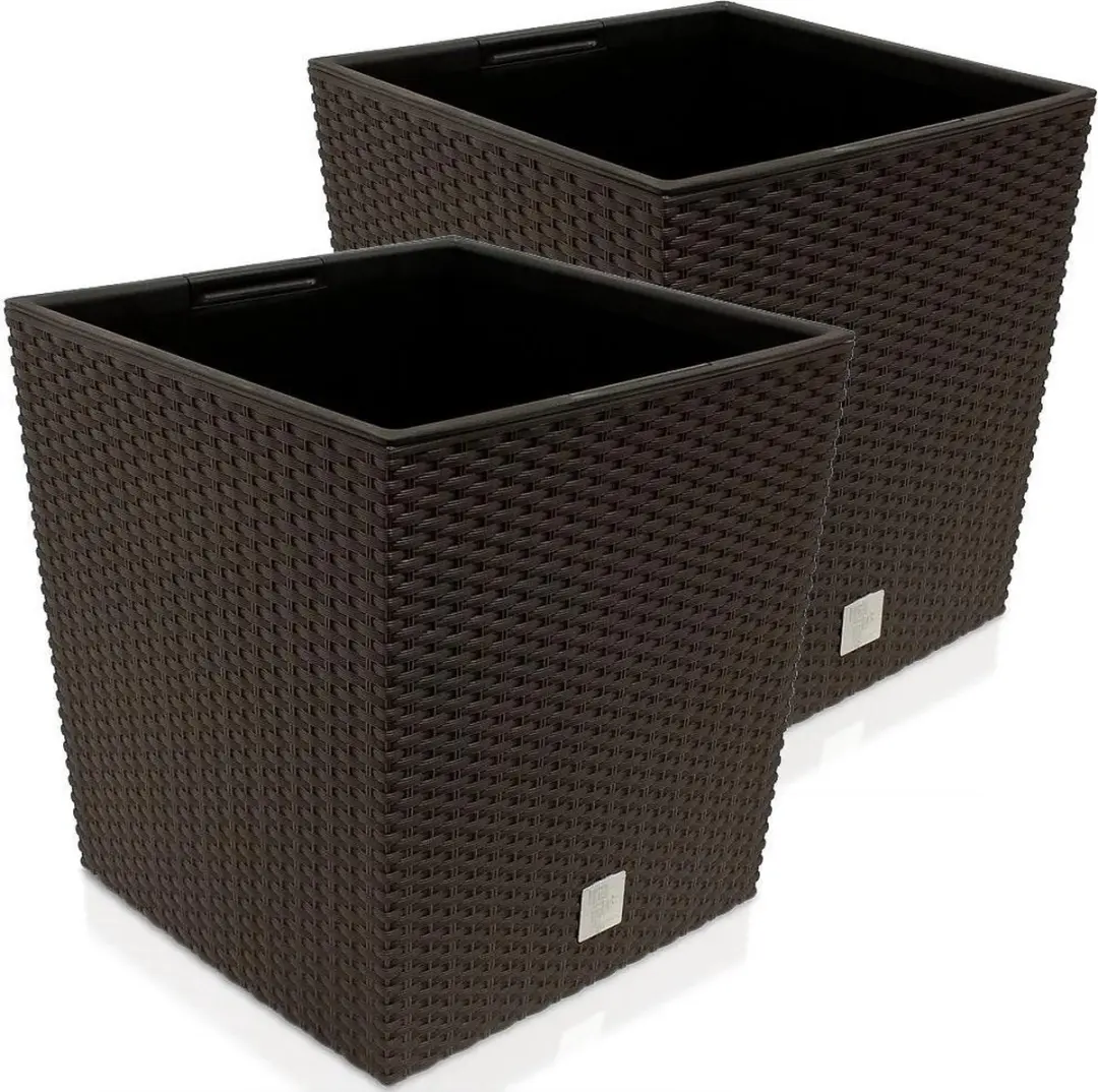 Deuba Bloempot Binnenbak Handgrepen Outdoor Rotan 64 Liter Donkerbruin 2 stuks