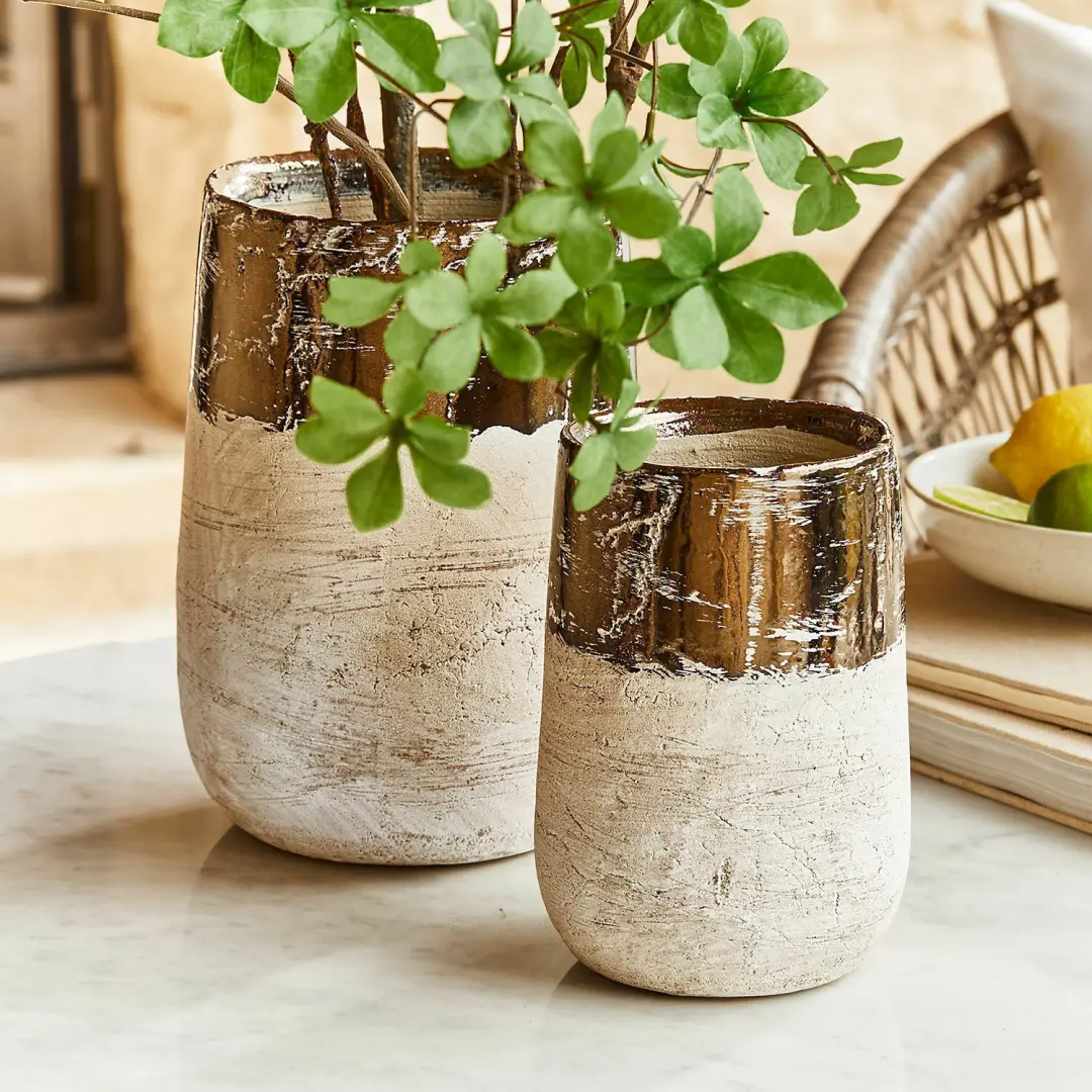 Loberon Hafira Vaas - 2 Stuks Beige/Brons - afbeelding 4 van 5