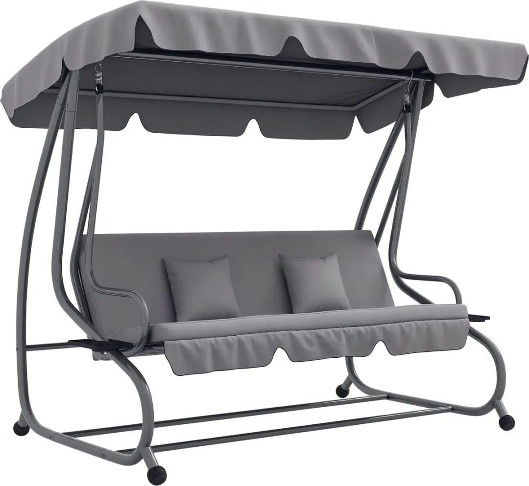 Outsunny-Hollywoodschaukel-Stahl, Polyestergewebe-200L x 120B x 164H cm-Hellgrau
