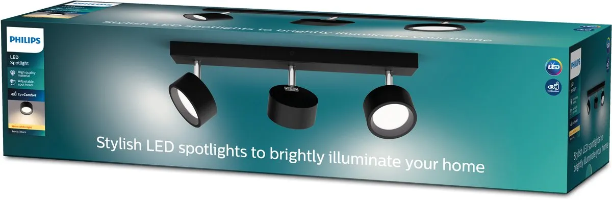 Philips Bracia 3-lichts Opbouwspot 2700K - Zwart