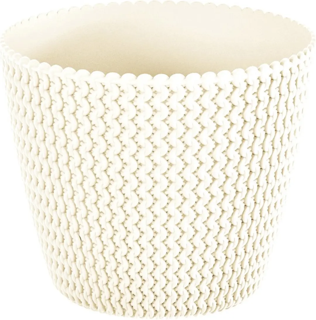 Plantenpot/bloempot kunststof dia 16 cm en hoogte 13 cm in het creme wit voor binnen/buiten