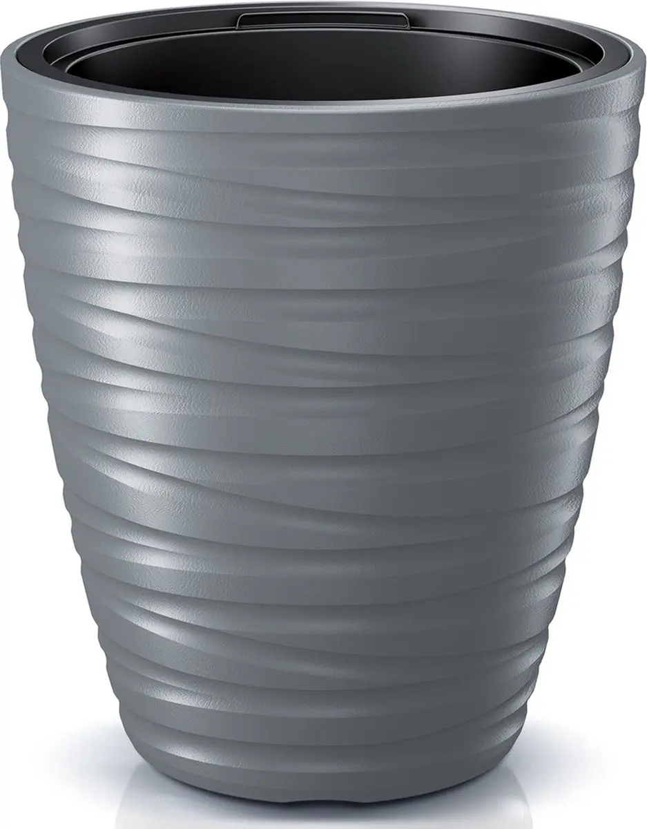 Prosperplast Plantenpot/bloempot Amazing - buiten/binnen - kunststof - steengrijs - D30 x H33 cm - met binnenpot