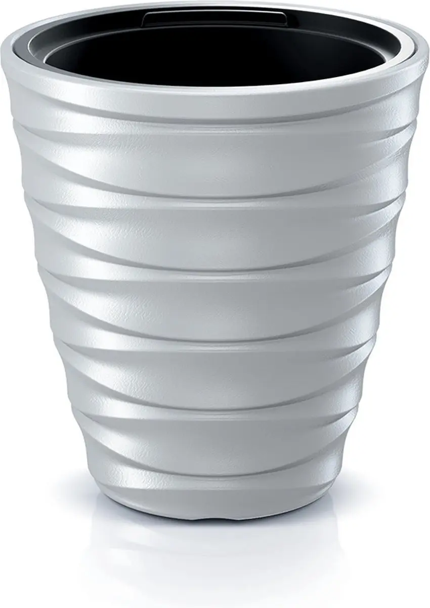 Prosperplast Plantenpot/bloempot Design Waves - buiten/binnen - design kunststof - wit - D30 x H30 cm - met binnenpot
