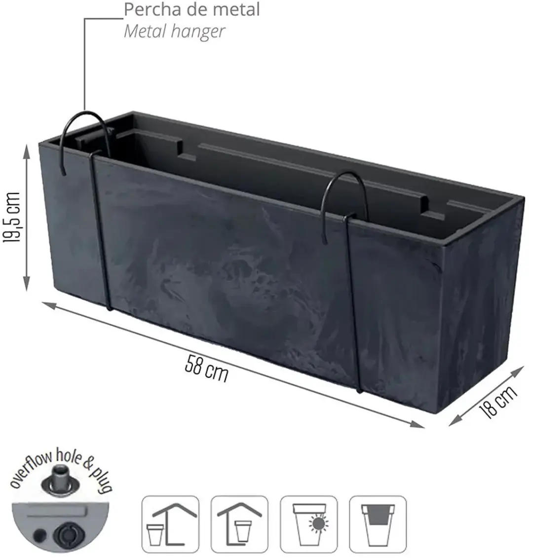 Prosperplast Urbi Case Balkonbak 58x18x19,5cm Antraciet - afbeelding 6 van 6