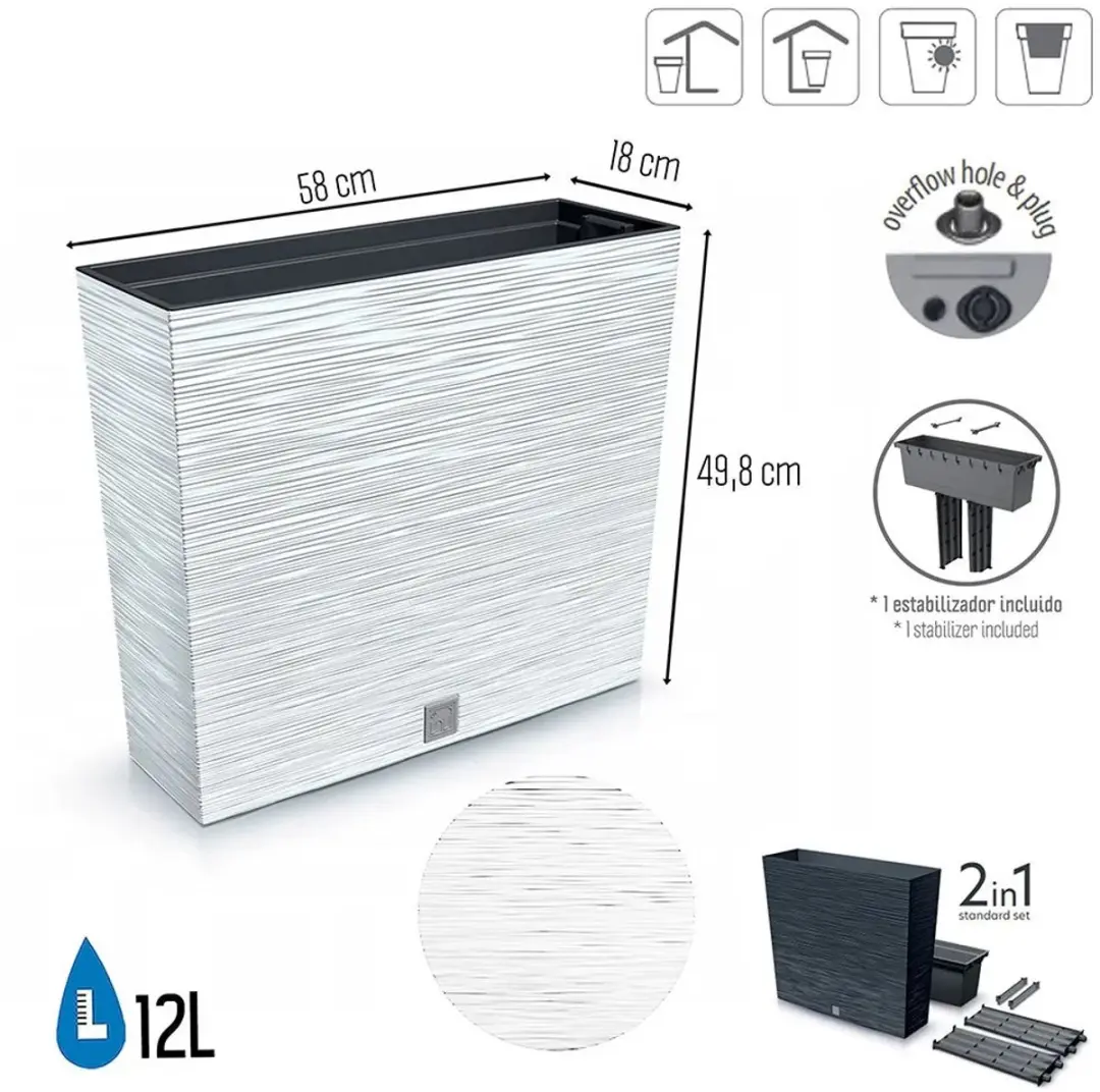 Prosperplast Furu Case Tower Plantenbak 77cm - Wit - afbeelding 4 van 6
