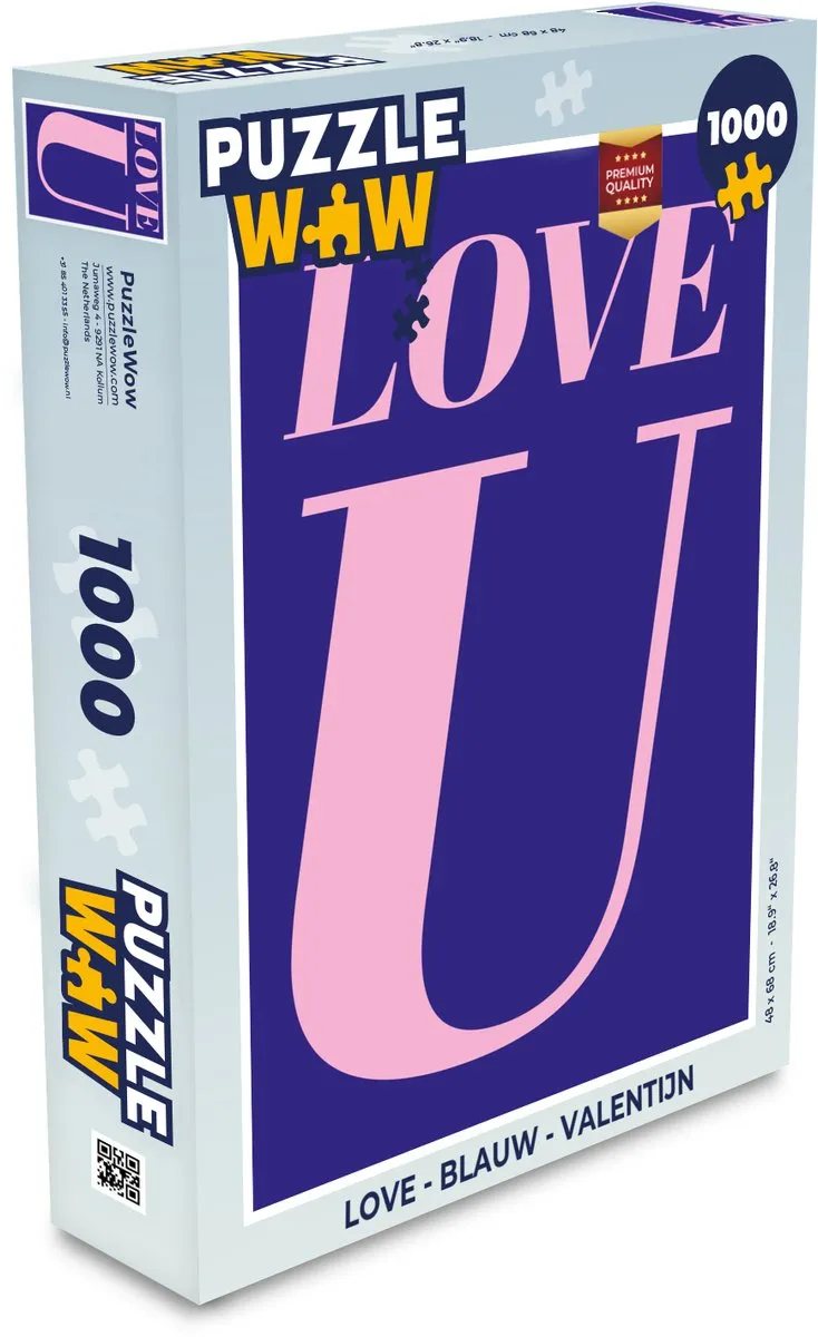 PuzzleWow Love Legpuzzel 1000 Stuks - Blauw/Rozepink