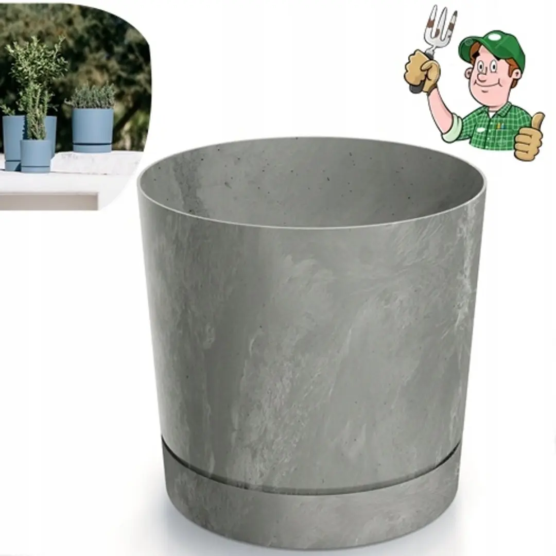 Beton Look Pot met Schotel 30cm
