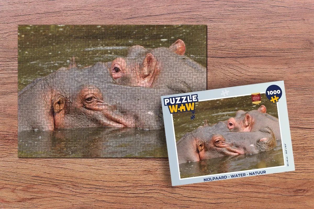 PuzzleWow Nijlpaard Water Natuur Legpuzzel 1000 Stuks - Multicolor