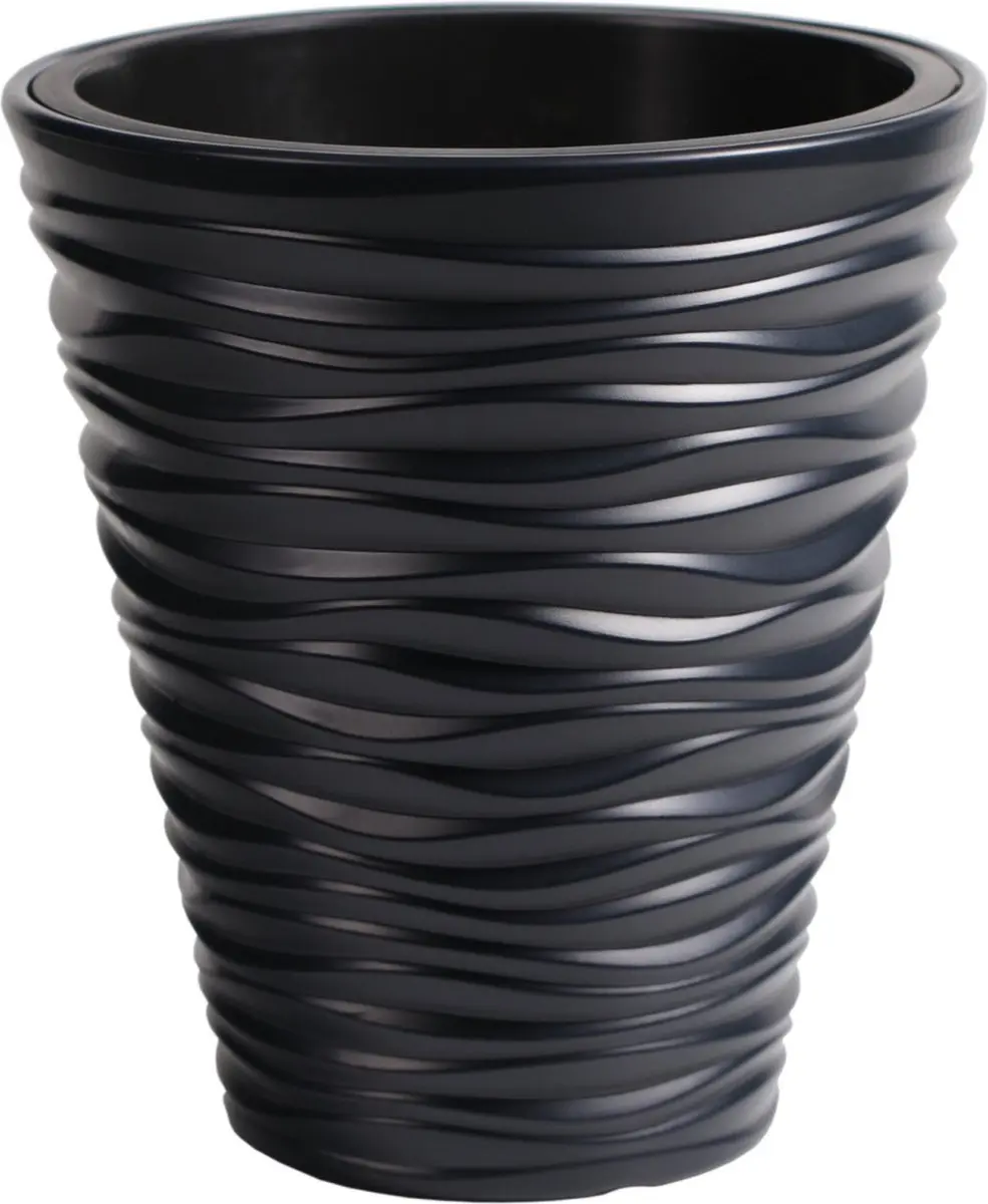 Prosperplast Plantenpot/bloempot Sand Dunes - buiten/binnen - kunststof - antraciet - D30 x H33 cm - met binnenpot