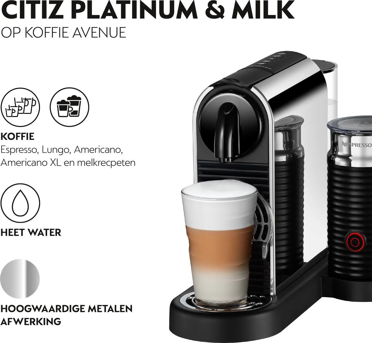 De'Longhi Nespresso CitiZ Platinum & Milk EN330.M Koffiecupmachine - Stainless Steel