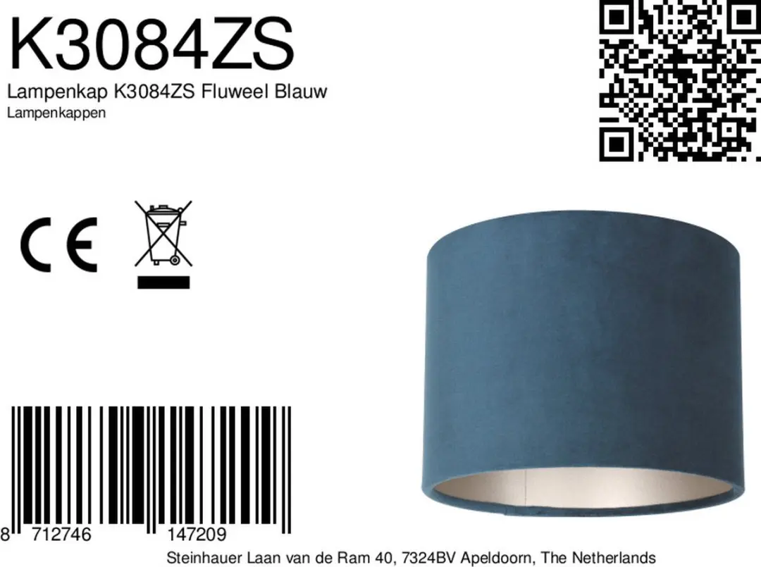 Steinhauer Blauwe Velours Lampenkap ⌀20cm - afbeelding 5 van 6
