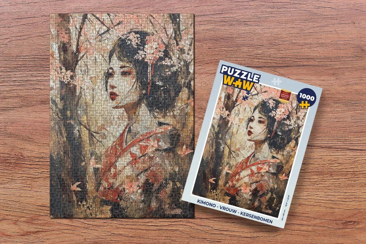 PuzzleWow Kimono Vrouw Kersenbomen Legpuzzel 1000 Stuks