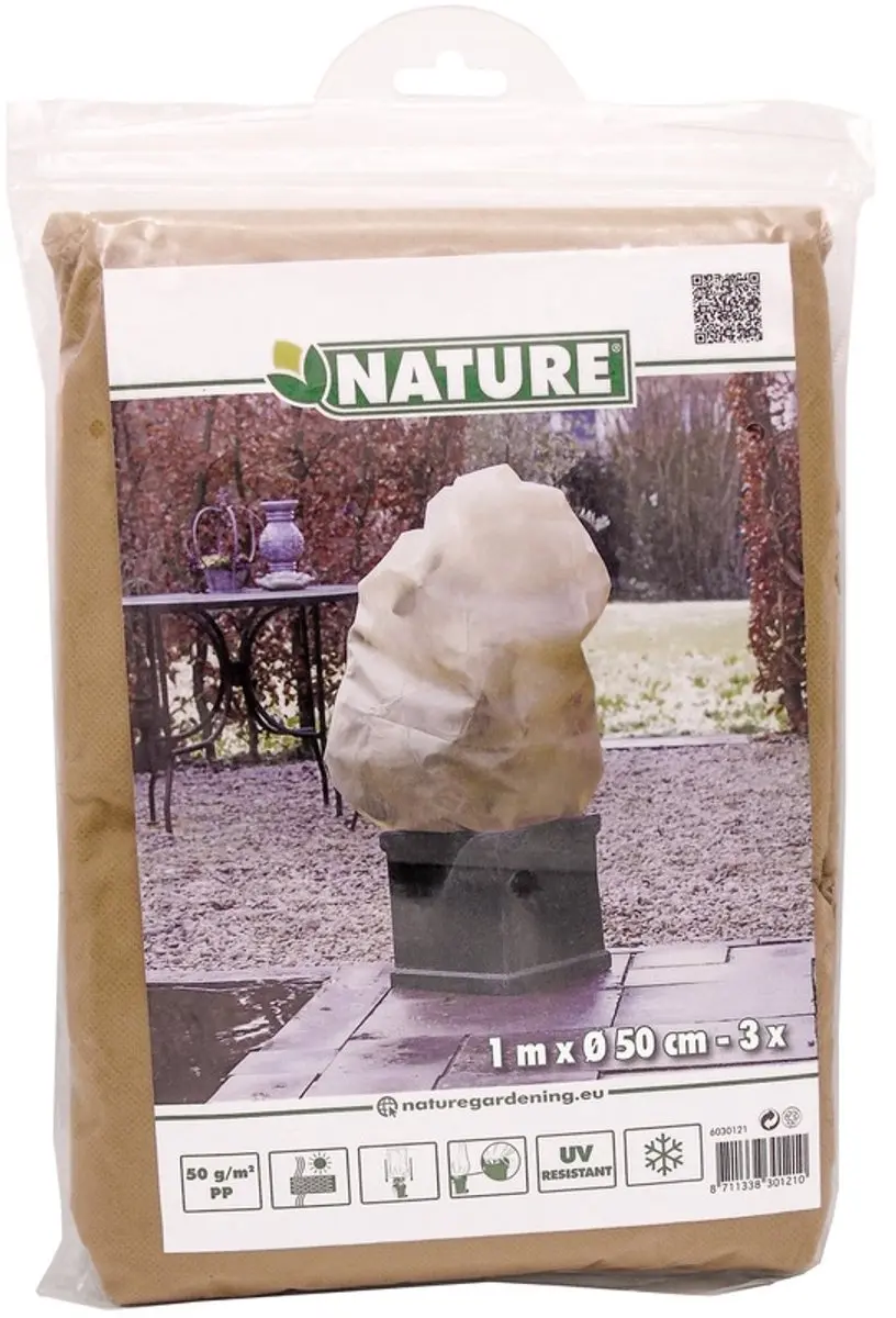 Plantenhoes tegen vorst met aantrekkoord beige H 1 meter x D 50 cm 50 g/m2 set v