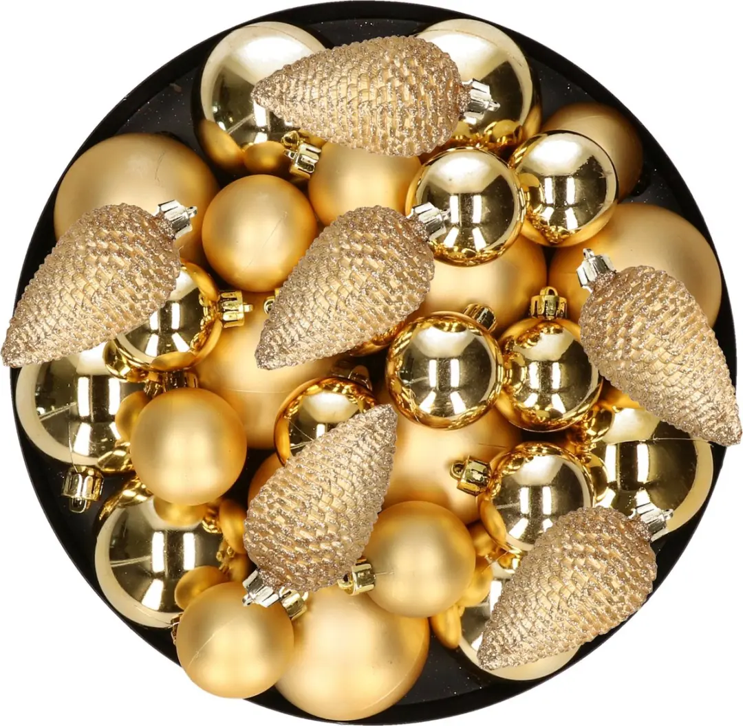 Kerstversiering kunststof kerstballen goud 6-8-10 cm pakket van 50x stuks