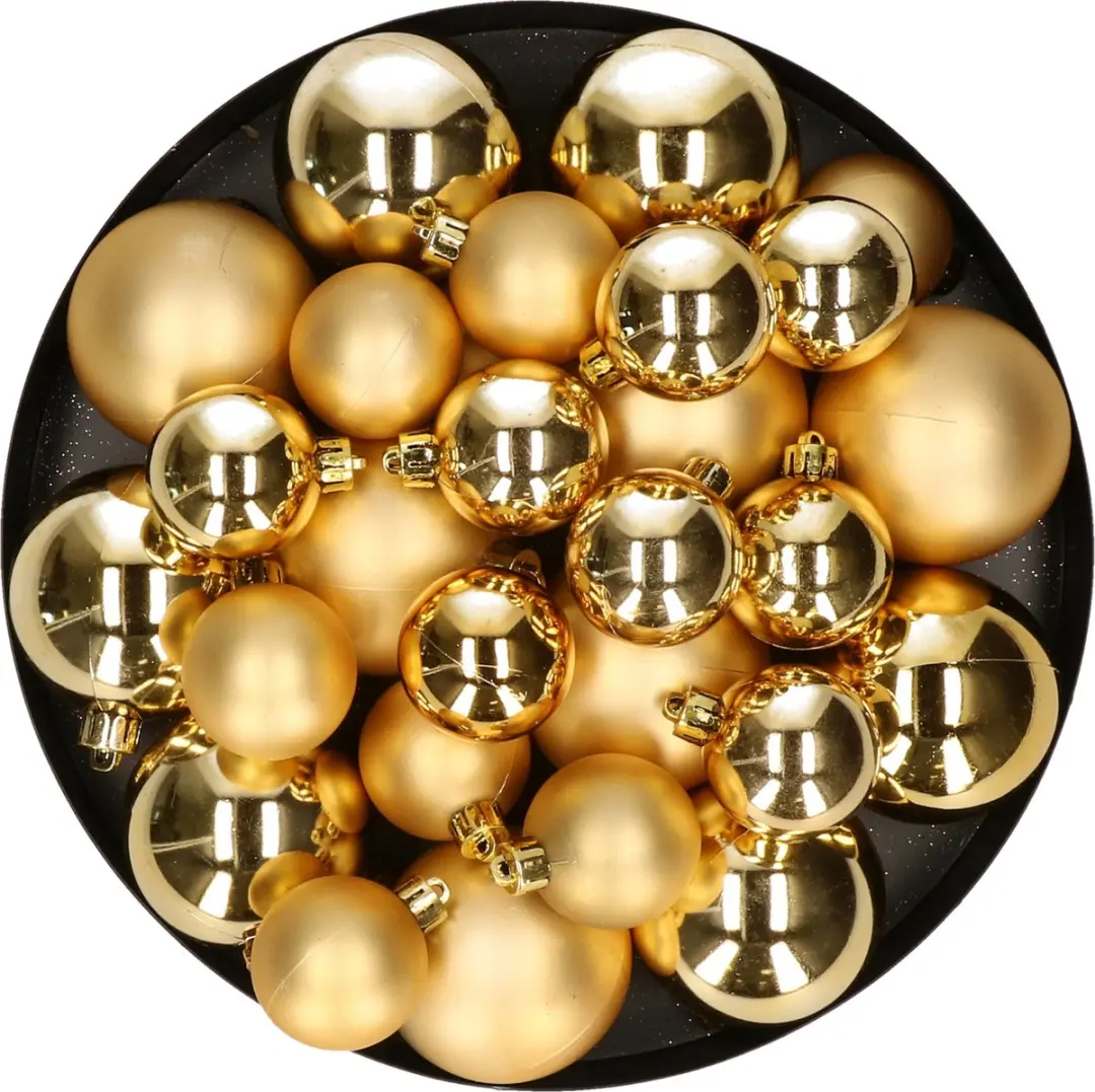 Kerstversiering kunststof kerstballen goud 6-8-10 cm pakket van 22x stuks