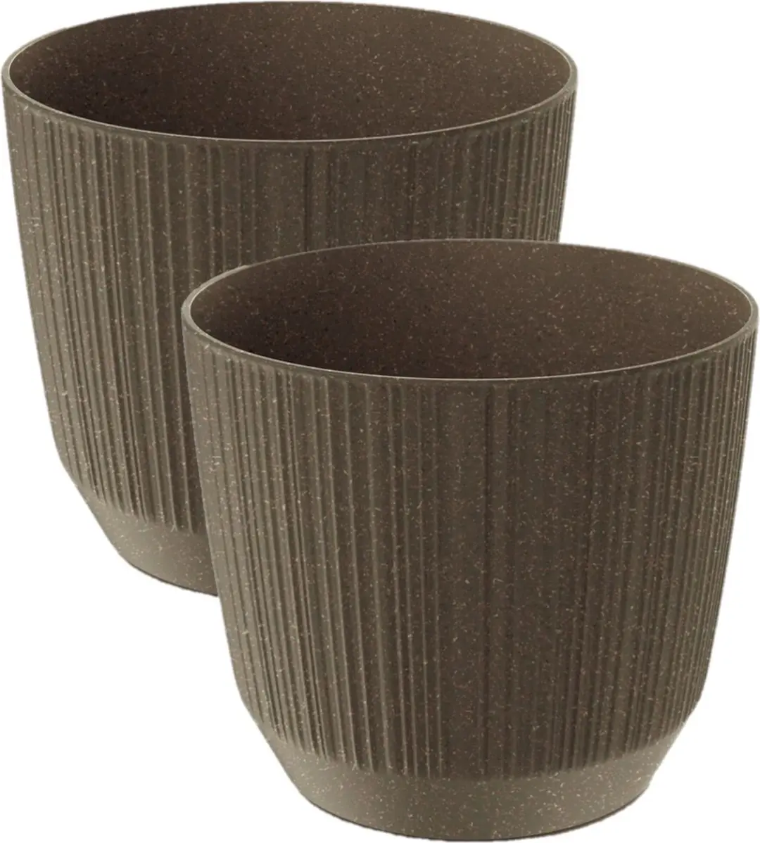 Prosperplast Plantenpot - 2x stuks - stripe - bruin - kunststof - D13xH11 cm - voor binnen/buiten