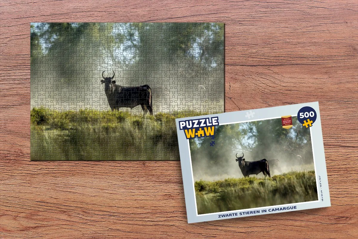 PuzzleWow Legpuzzel Zwarte stieren in Camargue 500 Stuks - Multicolor
