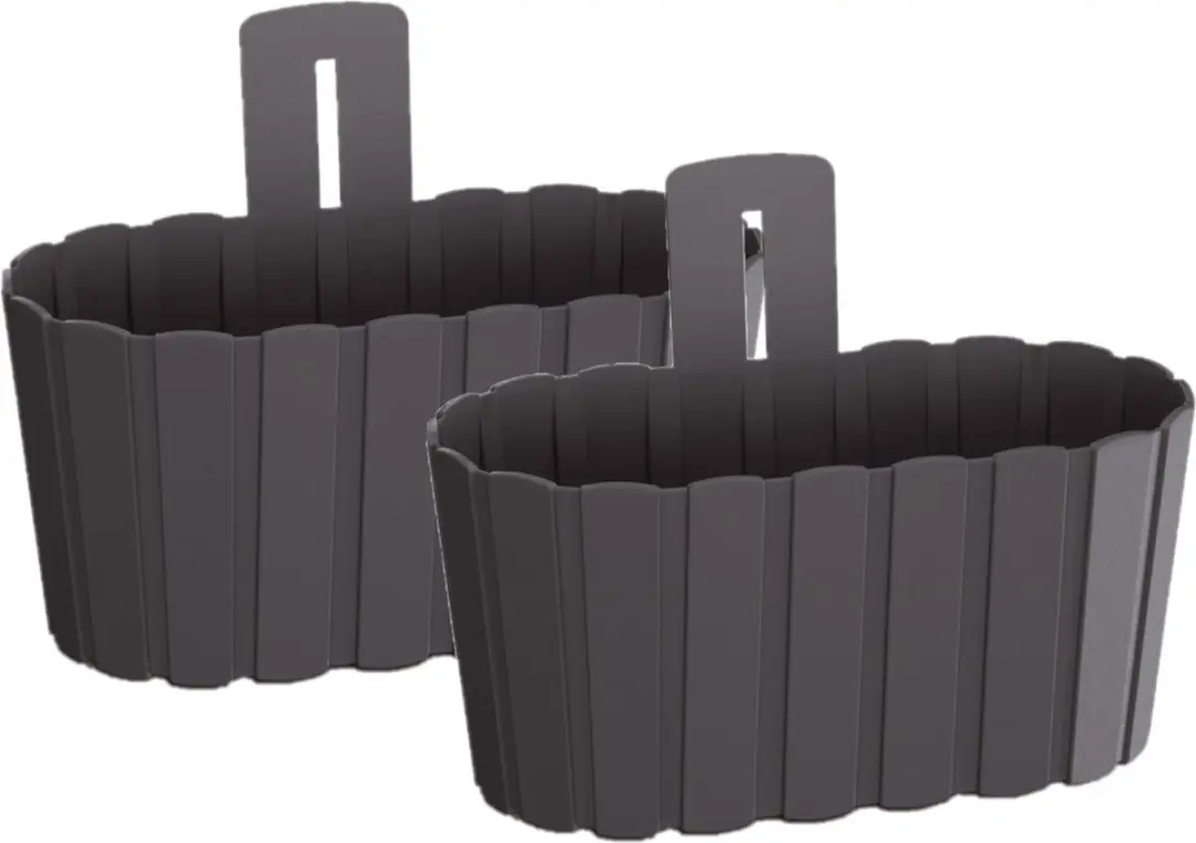Prosperplast Muur plantenpot - Set van 2x stuks - houtlook - kunststof - 27x15 cm - antraciet - binnen/buiten - bloempot