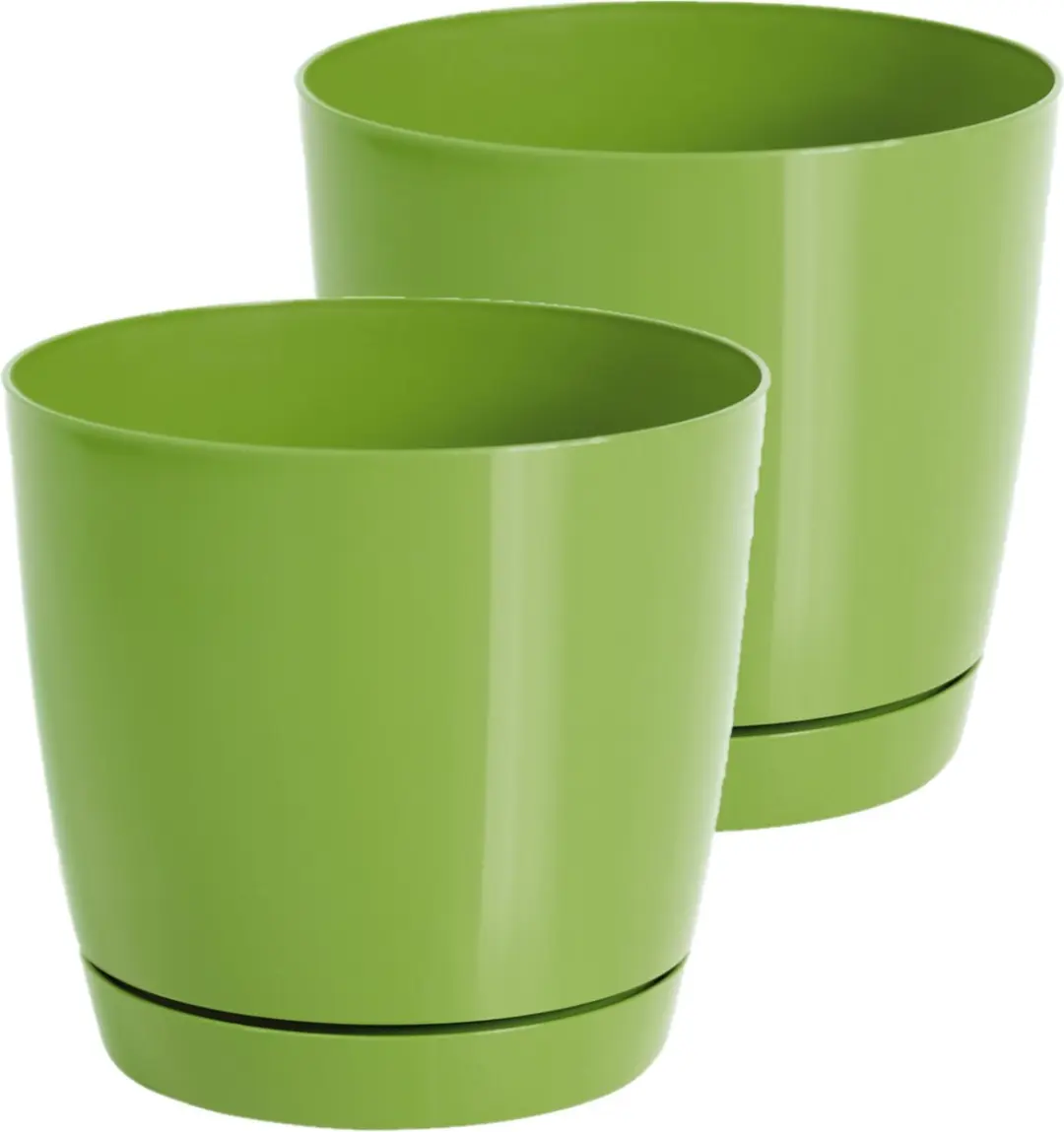 Prosperplast Plantenpot/bloempot met opvangschaal - Set van 2x stuks - kunststof - lime groen D18 x H17 cm - binnen/buiten