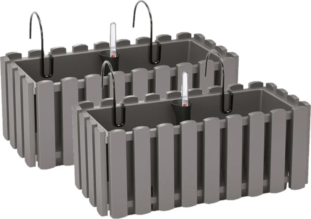 2x stuks fence-look plantenbak/bloembak - kunststof - 38 x 18 x 16 cm - grijs - hangend - voor binnen en buiten
