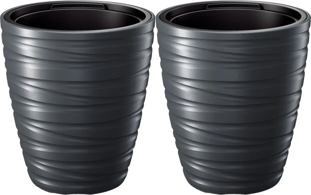 Prosperplast Plantenpot/bloempot Amazing - 2x - buiten/binnen - kunststof - antraciet - D30 x H33 cm - met binnenpot