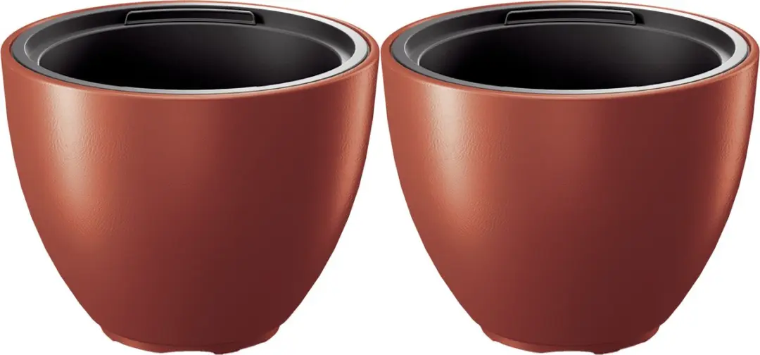 Prosperplast Plantenpot/bloempot Sevilla - 2x - buiten/binnen - kunststof - koper - D39 x H30 cm - met binnenpot