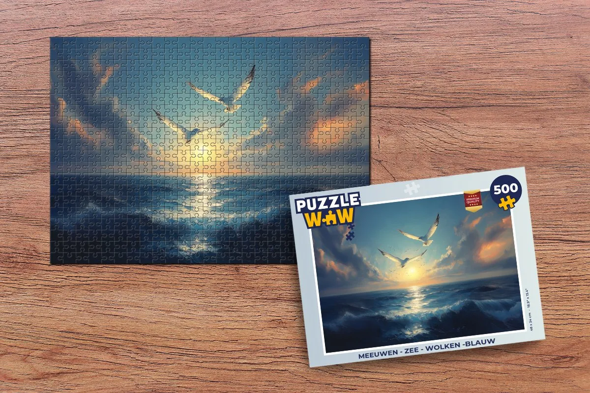 PuzzleWow Legpuzzel Meeuwen - Zee - Wolken 500 Stuks - Blauw
