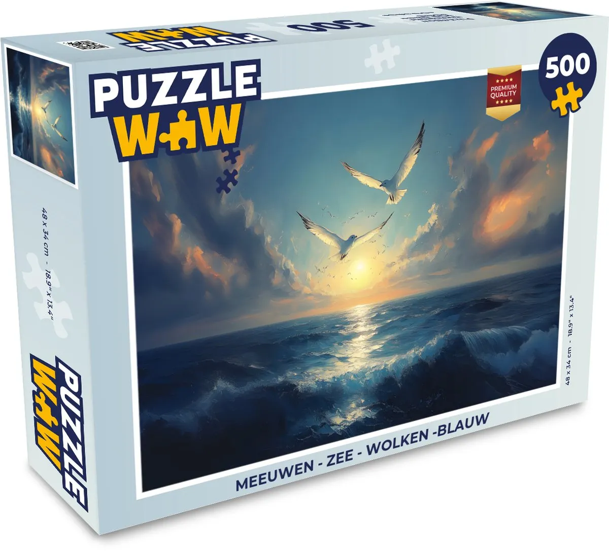 PuzzleWow Legpuzzel Meeuwen - Zee - Wolken 500 Stuks - Blauw