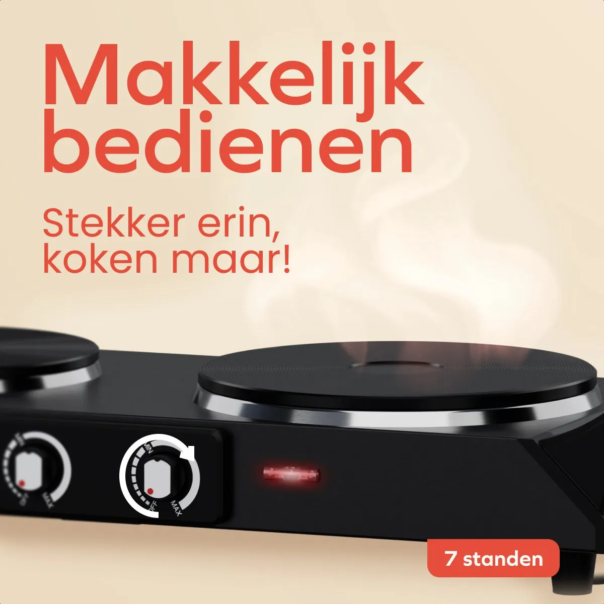 KitchenBrothers KB752 Elektrische Kookplaat 2500W - Zwart