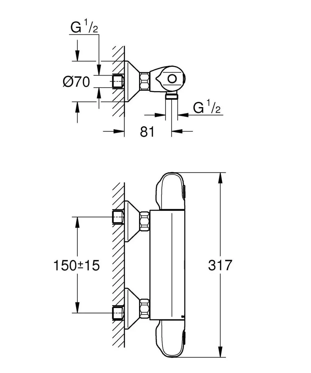 GROHE Grohtherm 1000 thermostatische douchekraan 15cm chroom - afbeelding 2 van 6