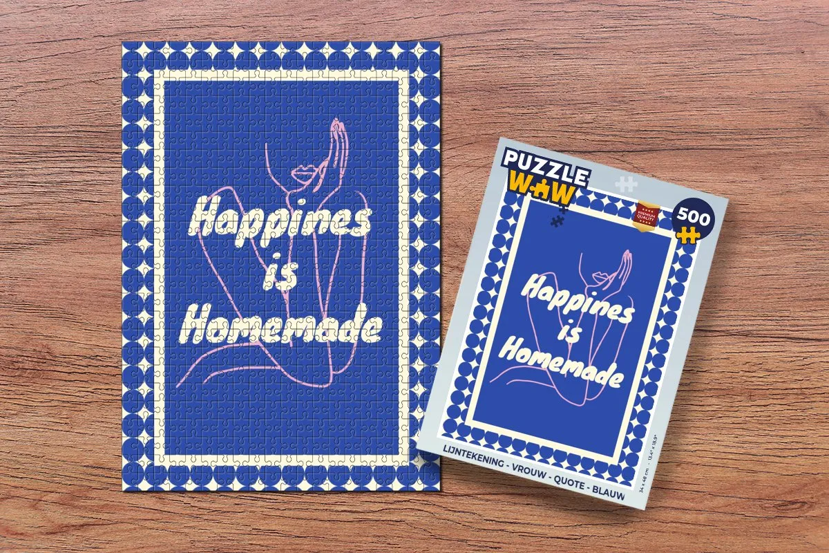 PuzzleWow Lijntekening Vrouw Quote Legpuzzel 500 Stuks - Blauw