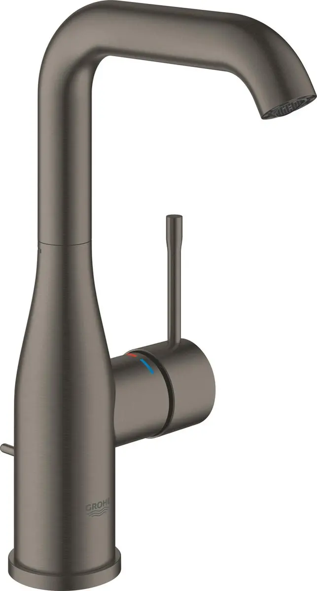 GROHE Essence New Wastafelkraan - hoge draaibare uitloop - met trekwaste - hard graphite geborsteld (mat antraciet)- Waterbesparend