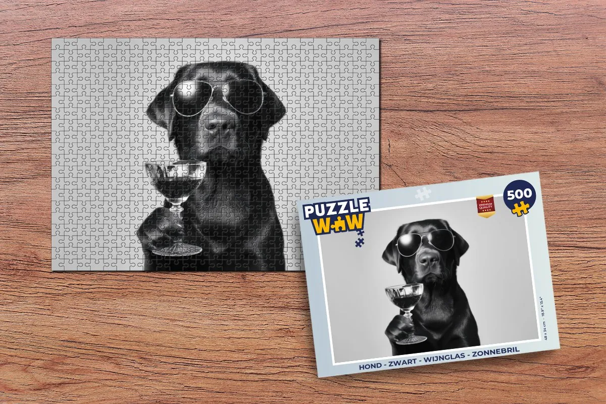 PuzzleWow Hond Legpuzzel 500 Stuks - Zonnebril & Wijnglas
