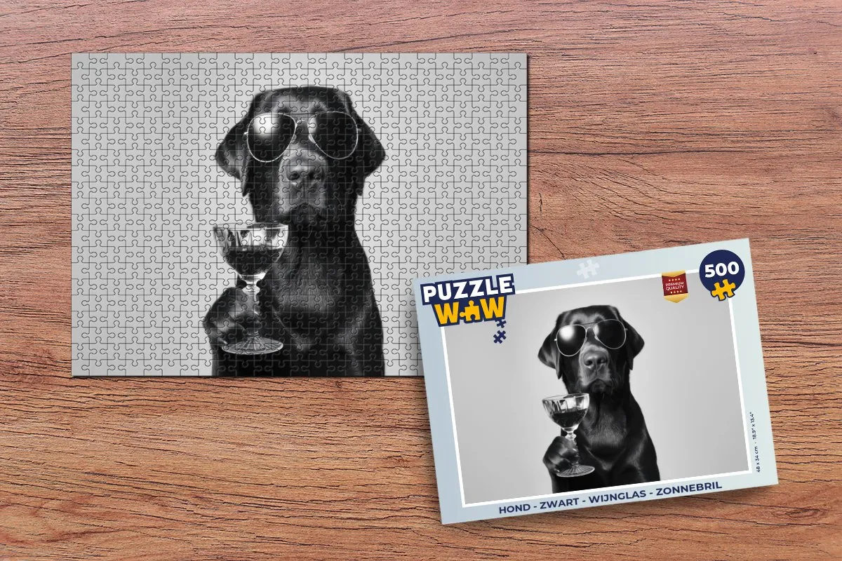 PuzzleWow Hond Legpuzzel 500 Stuks - Zonnebril & Wijnglas
