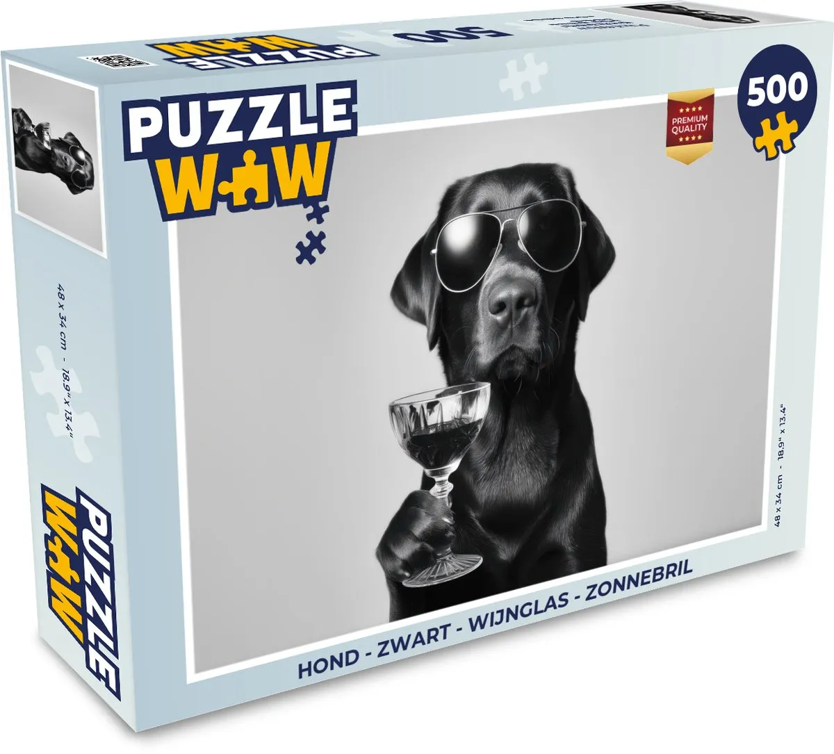 PuzzleWow Hond Legpuzzel 500 Stuks - Zonnebril & Wijnglas