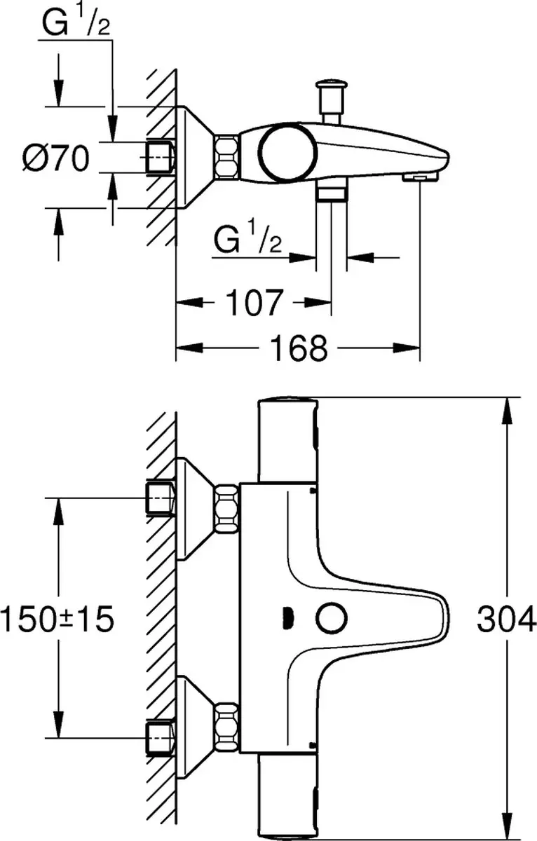 GROHE Precision Start Thermostatische Badkraan 15cm - Mat Zwart - afbeelding 3 van 6