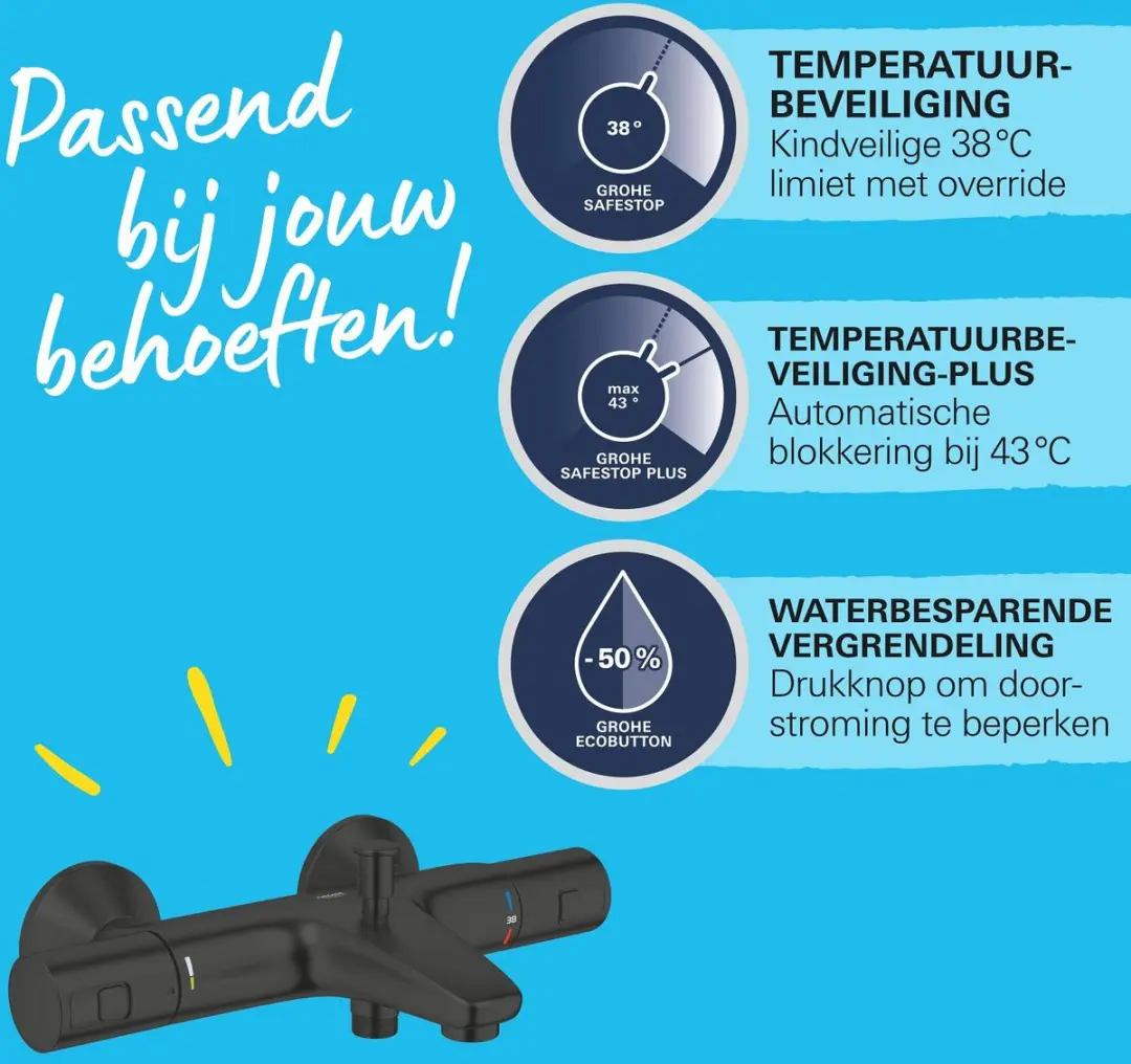GROHE Precision Start Thermostatische Badkraan 15cm - Mat Zwart - afbeelding 4 van 6