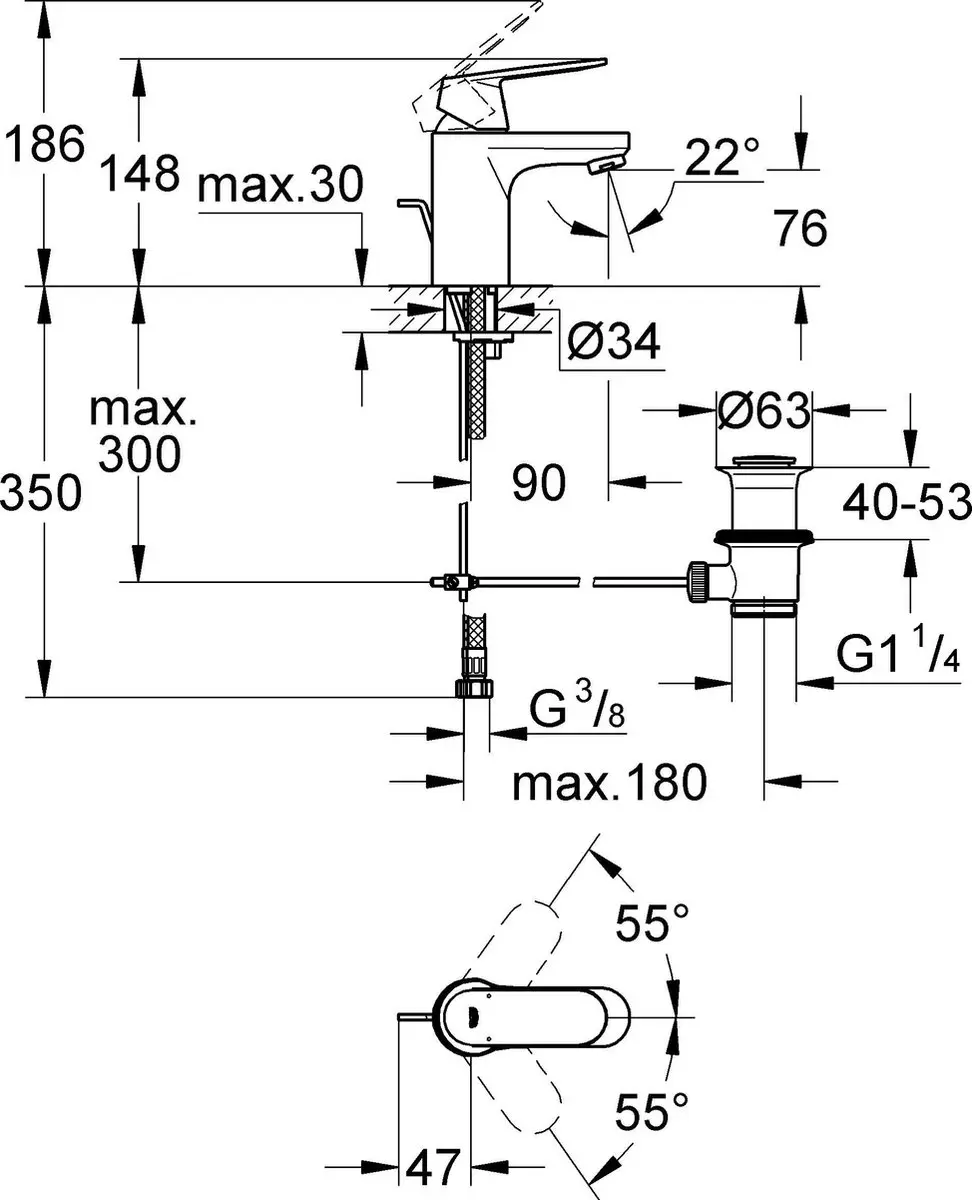 GROHE Eurosmart Cosmopolitan wastafelmengkraan 5.7L/min Chroom - afbeelding 2 van 6
