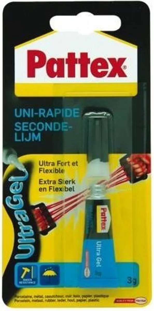 Secondelijm Pattex ultra gel tube 3gram op blister