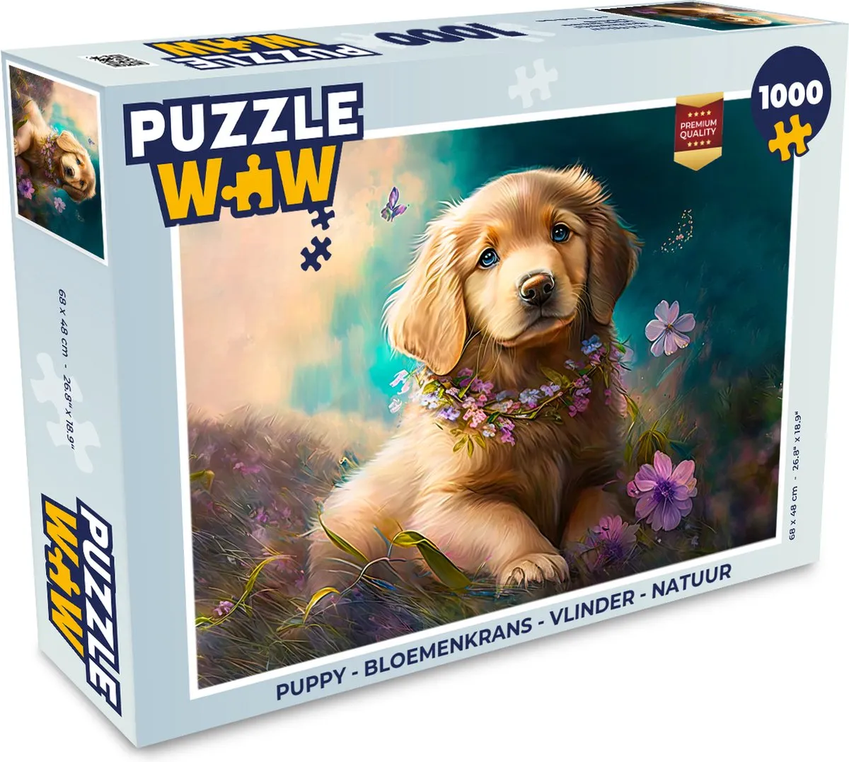 PuzzleWow Puppy Bloemenkrans Vlinder Legpuzzel 1000 Stuks