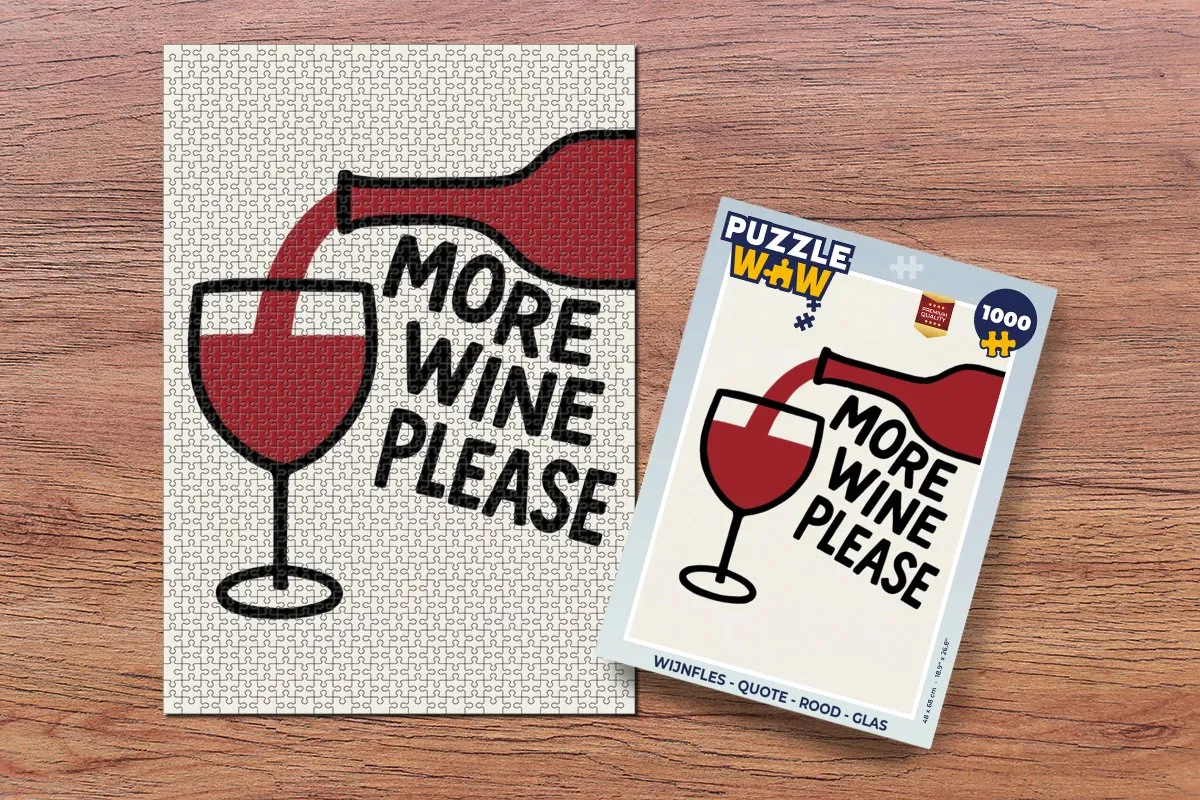 PuzzleWow Wijnfles Quote Legpuzzel 1000 Stuks - Rood Glas