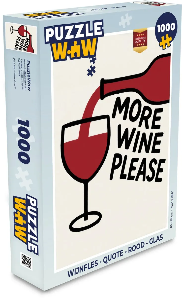 PuzzleWow Wijnfles Quote Legpuzzel 1000 Stuks - Rood Glas
