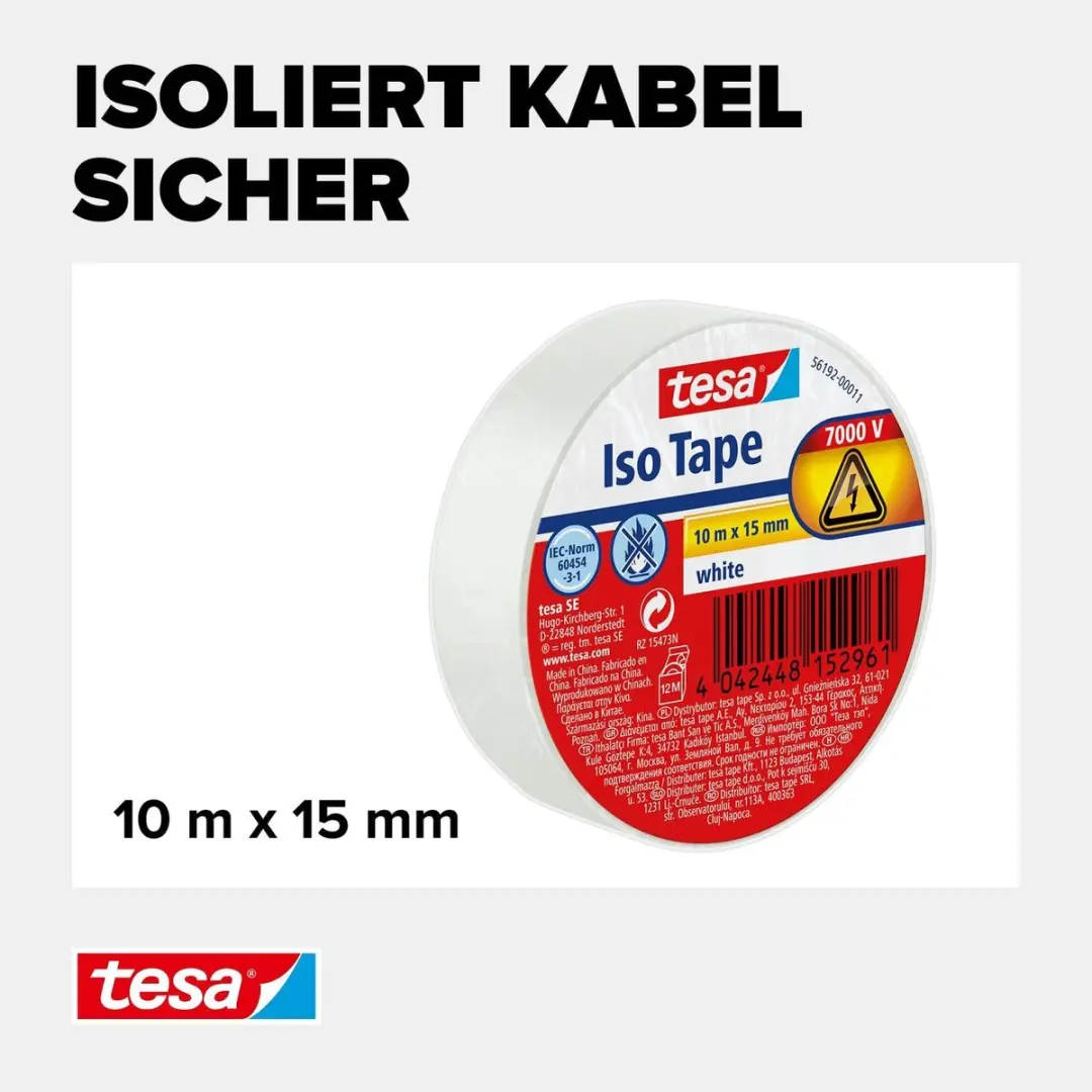 Tesa 56192-00011-22 Isolatietape Wit 10m x 15mm - afbeelding 6 van 6
