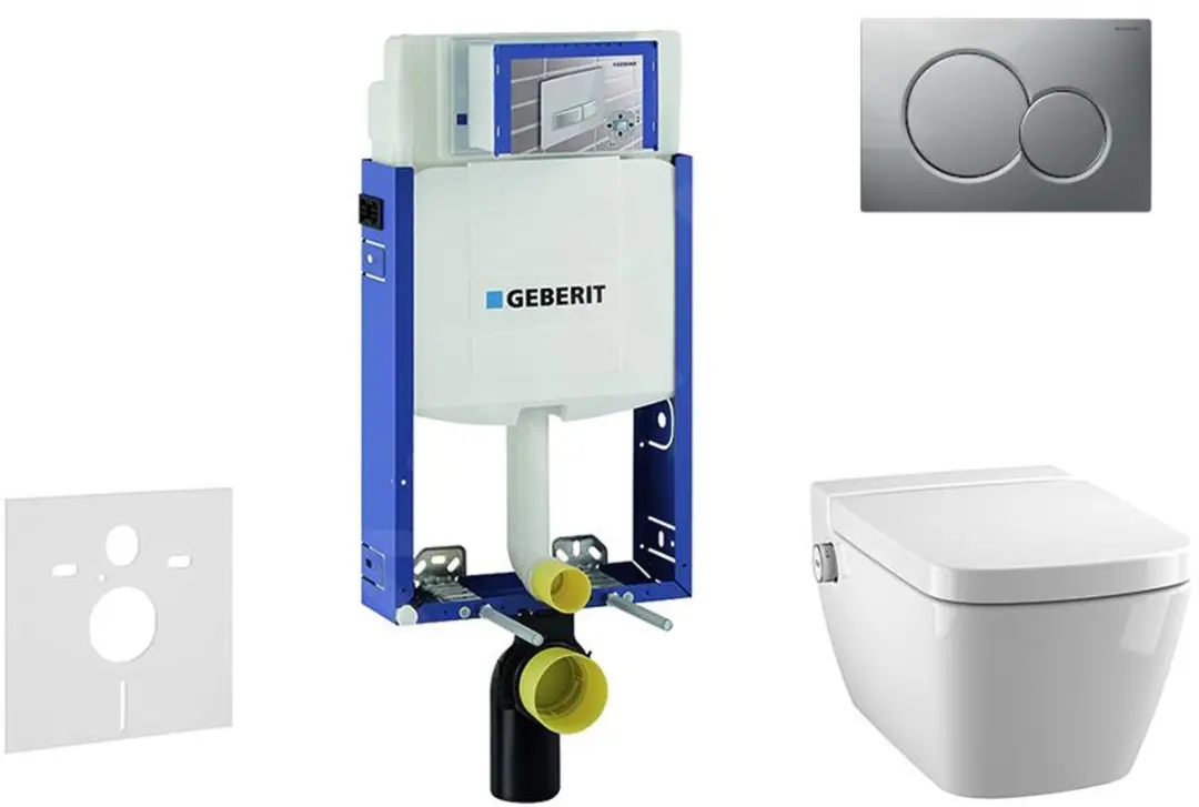 Inbouwreservoir voor hangend toilet met SIGMA01 bedieningsknop, mat chroom + Tec
