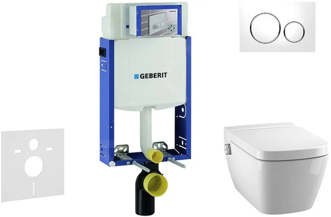 Inbouwreservoir voor hangend toilet met SIGMA20 bedieningsknop, wit/glanzend chr