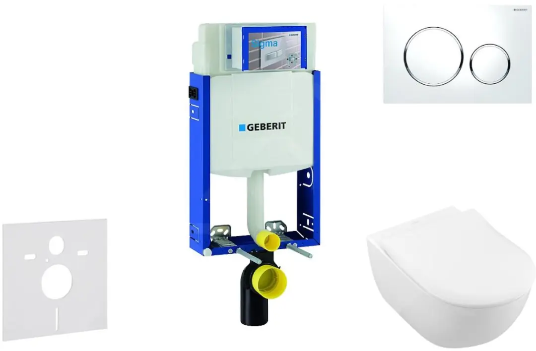 Toiletset met Sigma20 bedieningsplaat, wit/glanzend chroom + Villeroy Boch hange