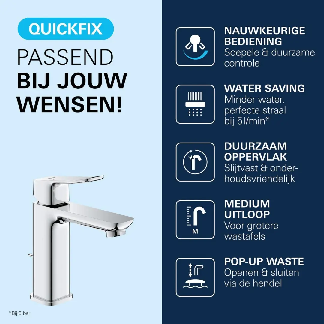 GROHE Dice wastafelmengkraan M-Size 5L/min Chroom - afbeelding 4 van 6